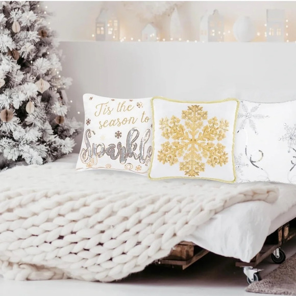 Decoration Throw Pillow Square Snowflakes Plush Pillow 13"x13" White - Picture 9 of 13